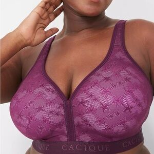 Cacique 46D Cotton lightly line no wire bra eggplant purple Star lace